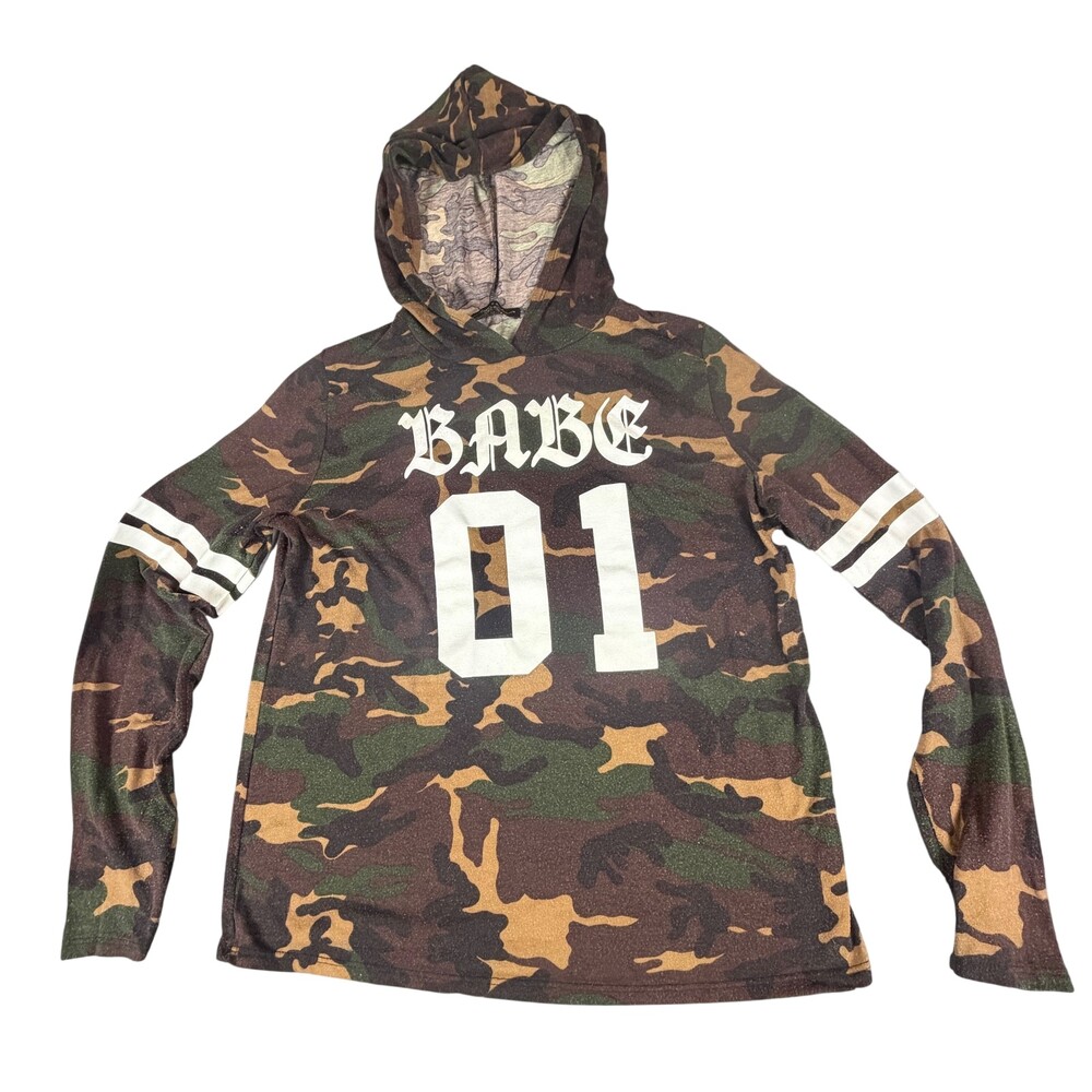 Rags II Riches Hoodie Womens XL Camouflage BABE 01 Made in USA Cotton